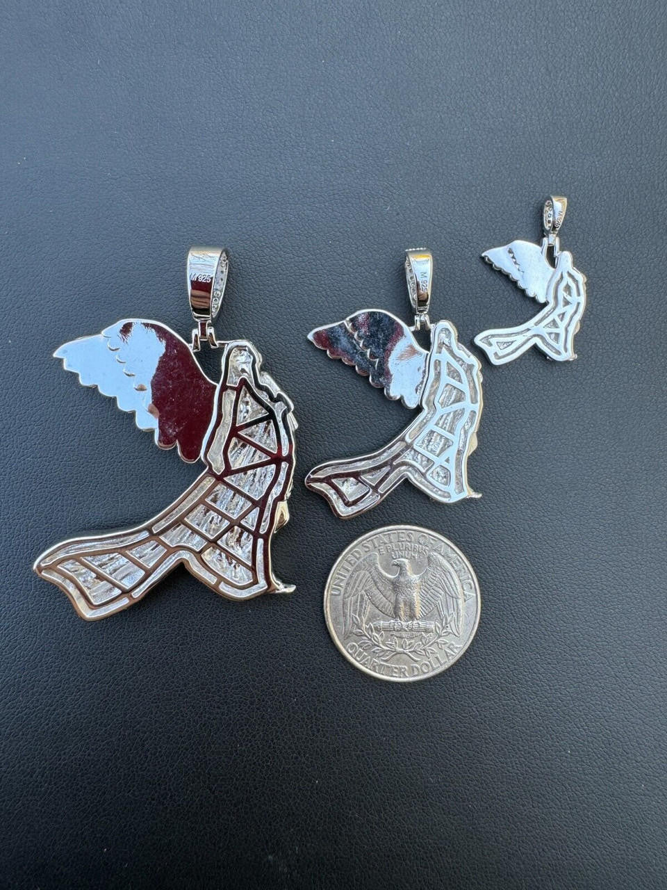 HarlemBling Moissanite Guardian Angel Wing Pendant Real 925 Silver Iced Necklace Mens Ladies