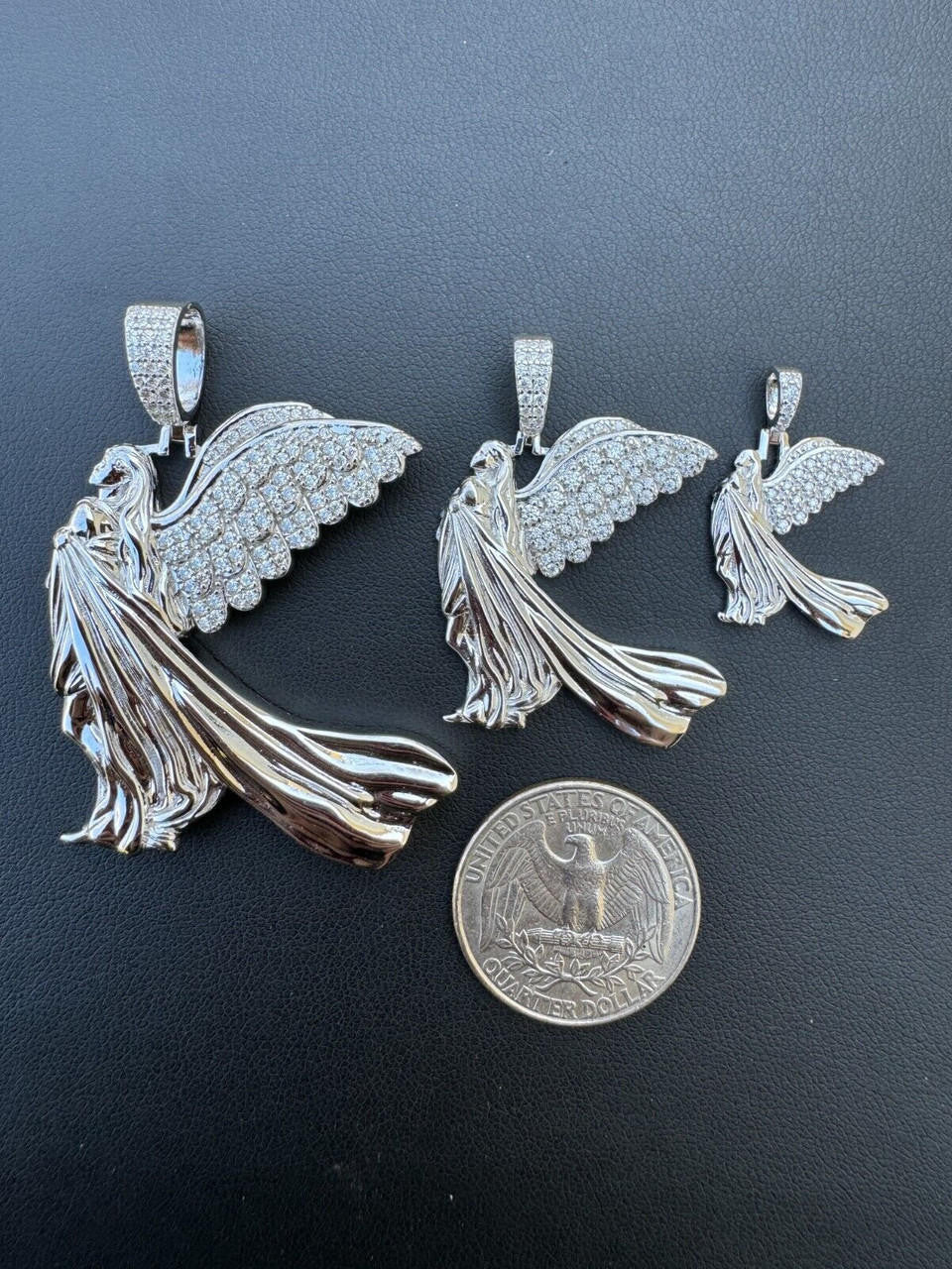 HarlemBling Moissanite Guardian Angel Wing Pendant Real 925 Silver Iced Necklace Mens Ladies