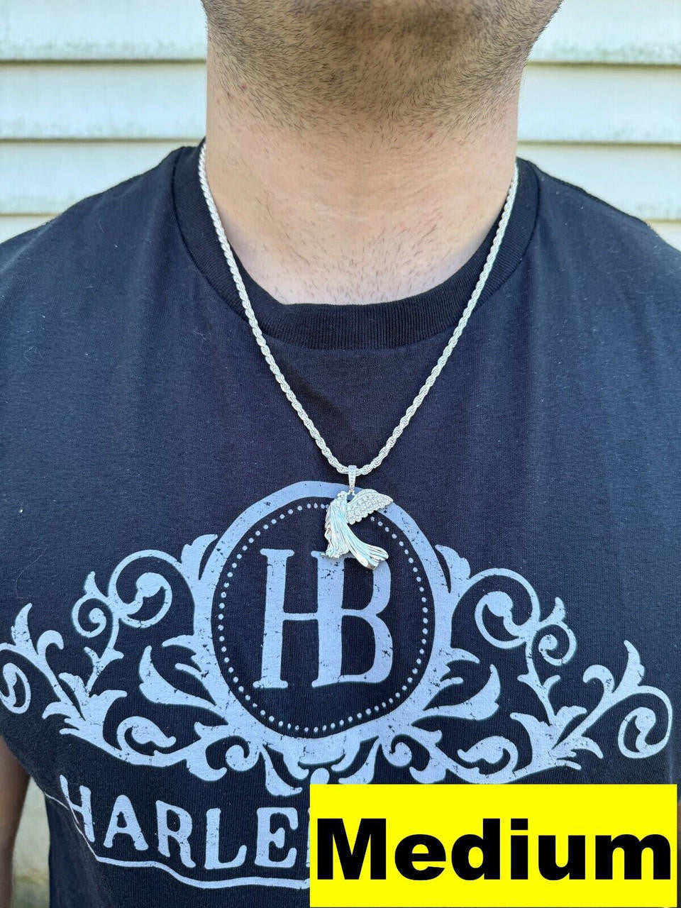 HarlemBling Moissanite Guardian Angel Wing Pendant Real 925 Silver Iced Necklace Mens Ladies