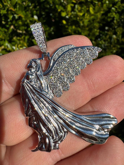 HarlemBling Moissanite Guardian Angel Wing Pendant Real 925 Silver Iced Necklace Mens Ladies