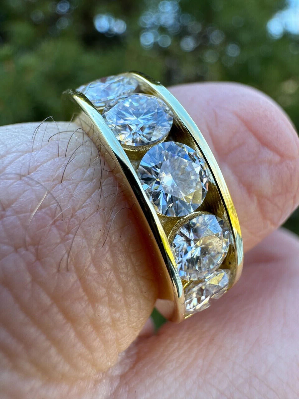 HarlemBling Moissanite Half Eternity Band Channel Set Wedding Ring 14k Gold Over 925 Silver