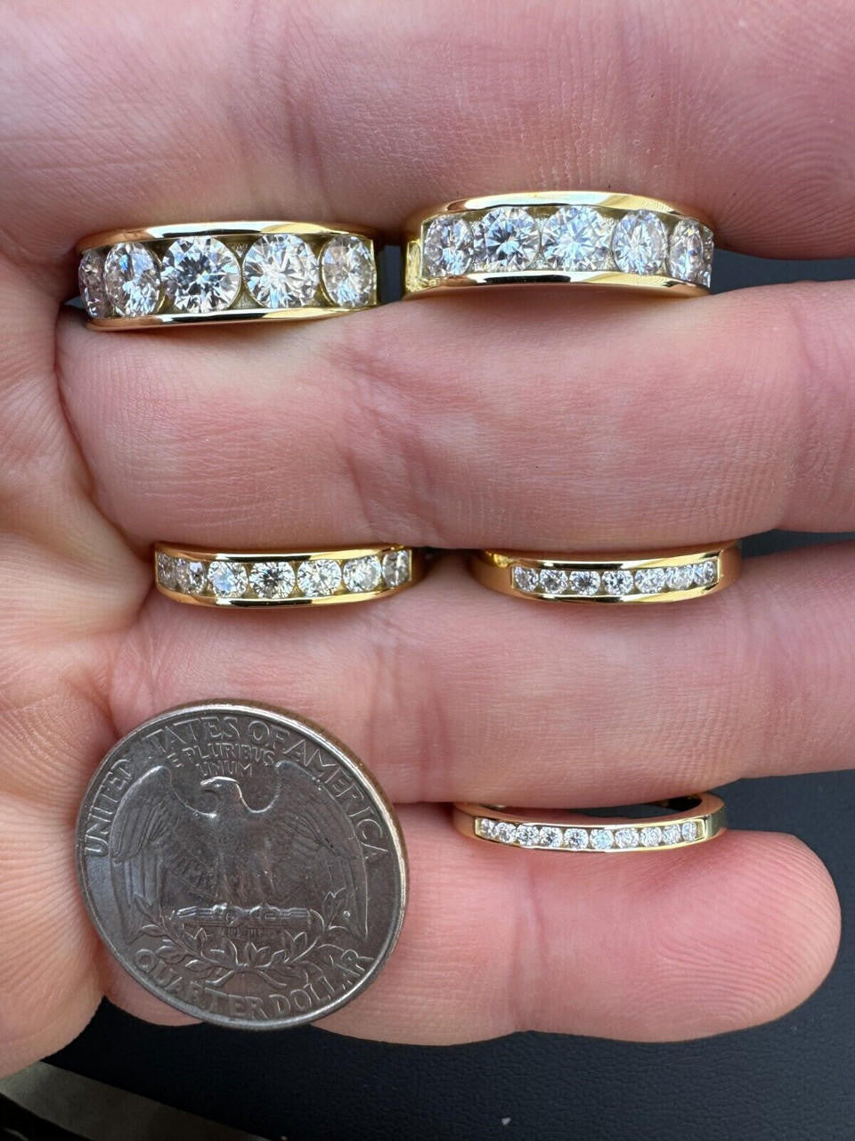 HarlemBling Moissanite Half Eternity Band Channel Set Wedding Ring 14k Gold Over 925 Silver