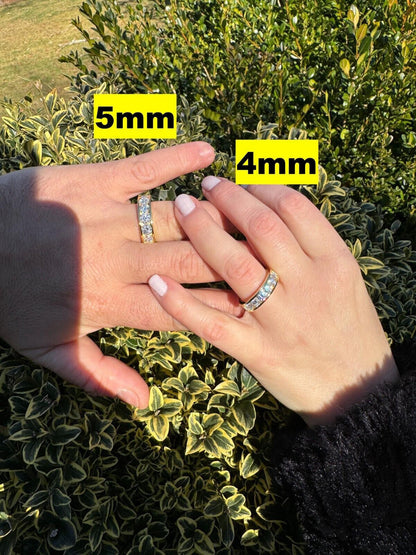 HarlemBling Moissanite Half Eternity Band Channel Set Wedding Ring 14k Gold Over 925 Silver