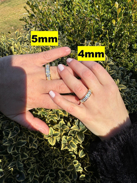 HarlemBling Moissanite Half Eternity Band Channel Set Wedding Ring 14k Gold Over 925 Silver