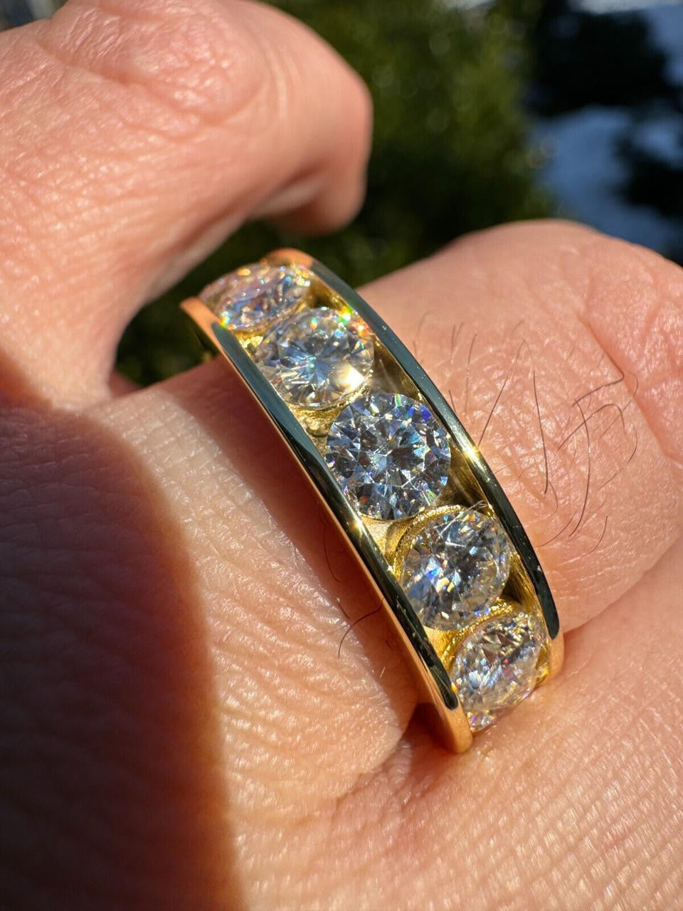 HarlemBling Moissanite Half Eternity Band Channel Set Wedding Ring 14k Gold Over 925 Silver