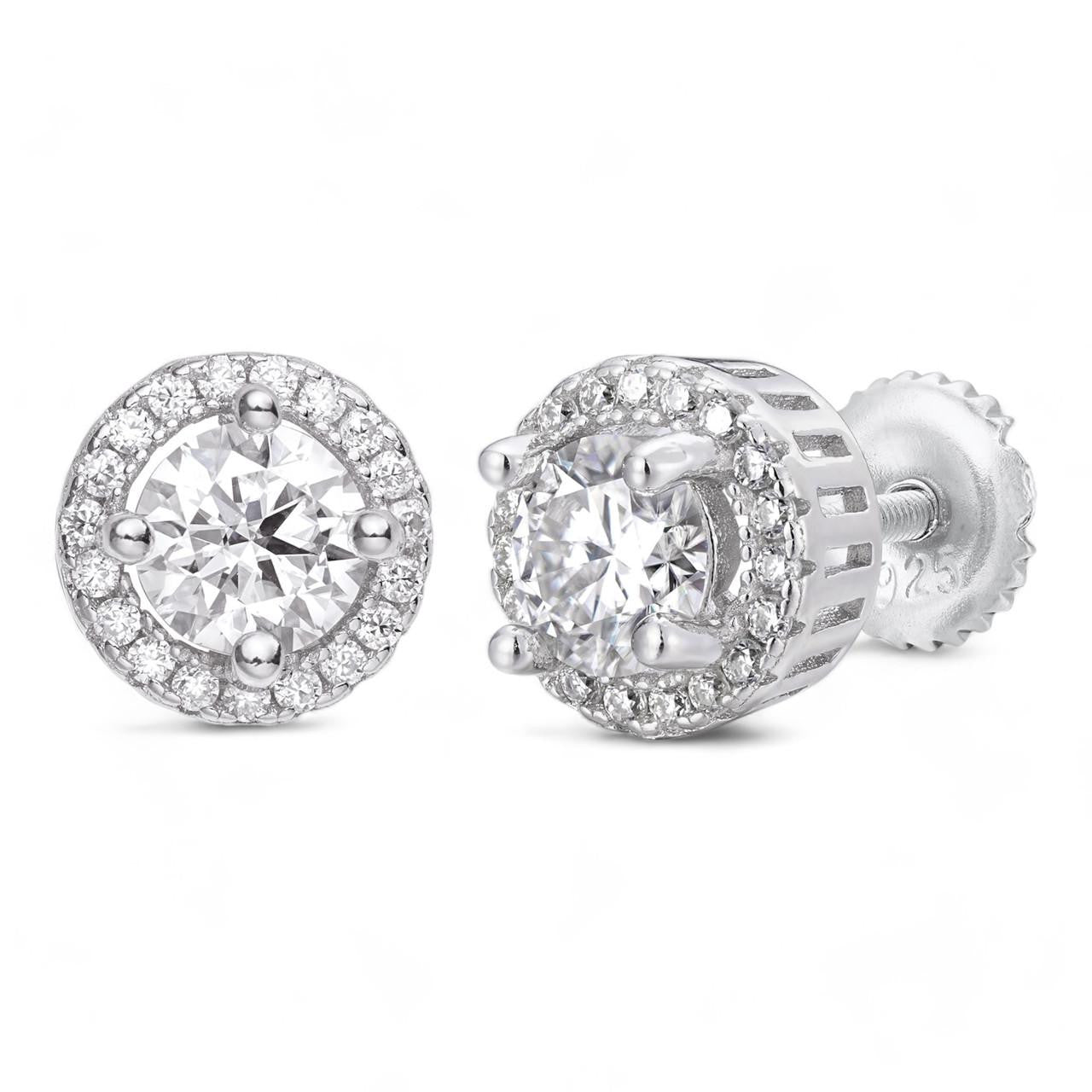 HarlemBling MOISSANITE Halo Stud Iced Out Earrings - 925 Silver - 8mm