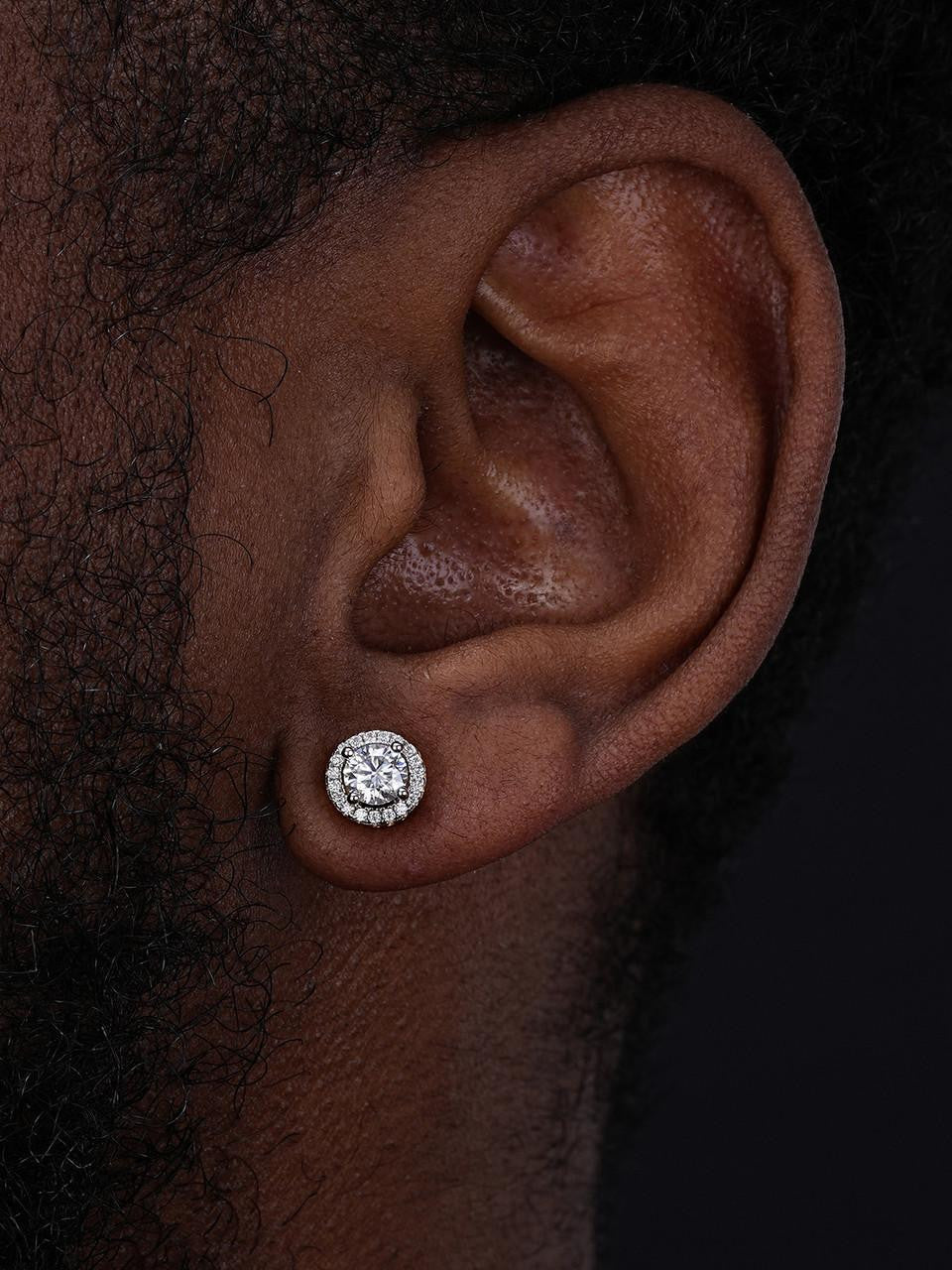 HarlemBling MOISSANITE Halo Stud Iced Out Earrings - 925 Silver - 8mm