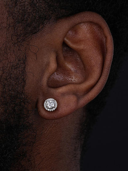 HarlemBling MOISSANITE Halo Stud Iced Out Earrings - 925 Silver - 8mm