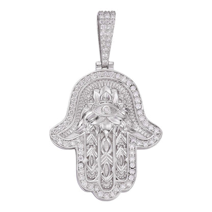HarlemBling MOISSANITE Hamsa Evil Eye Hand Pendant - 925 Silver - 3 Sizes 1.25"-2.75"