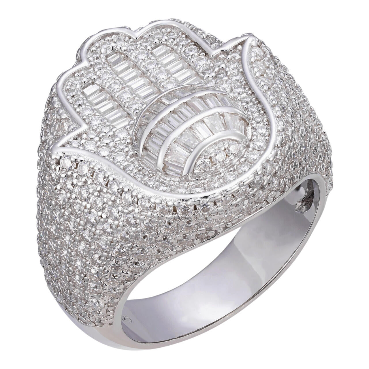 HarlemBling MOISSANITE Hamsa Hand Baguette Iced Out Ring - 925 Silver