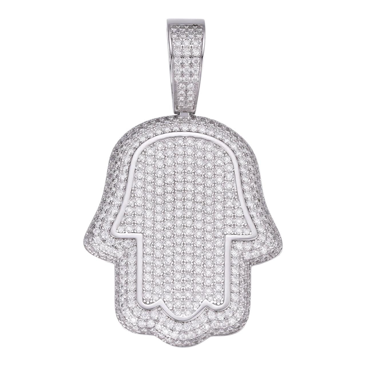 HarlemBling MOISSANITE Hamsa Hand Iced Out Pendant - 925 Silver - 3 Sizes 1.25"-3.25"