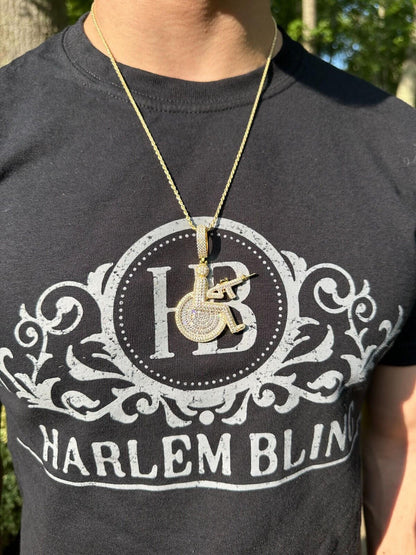 HarlemBling Moissanite Handicap In Wheelchair & AK47 Gun 925 Silver/Gold Plated Iced Pendant
