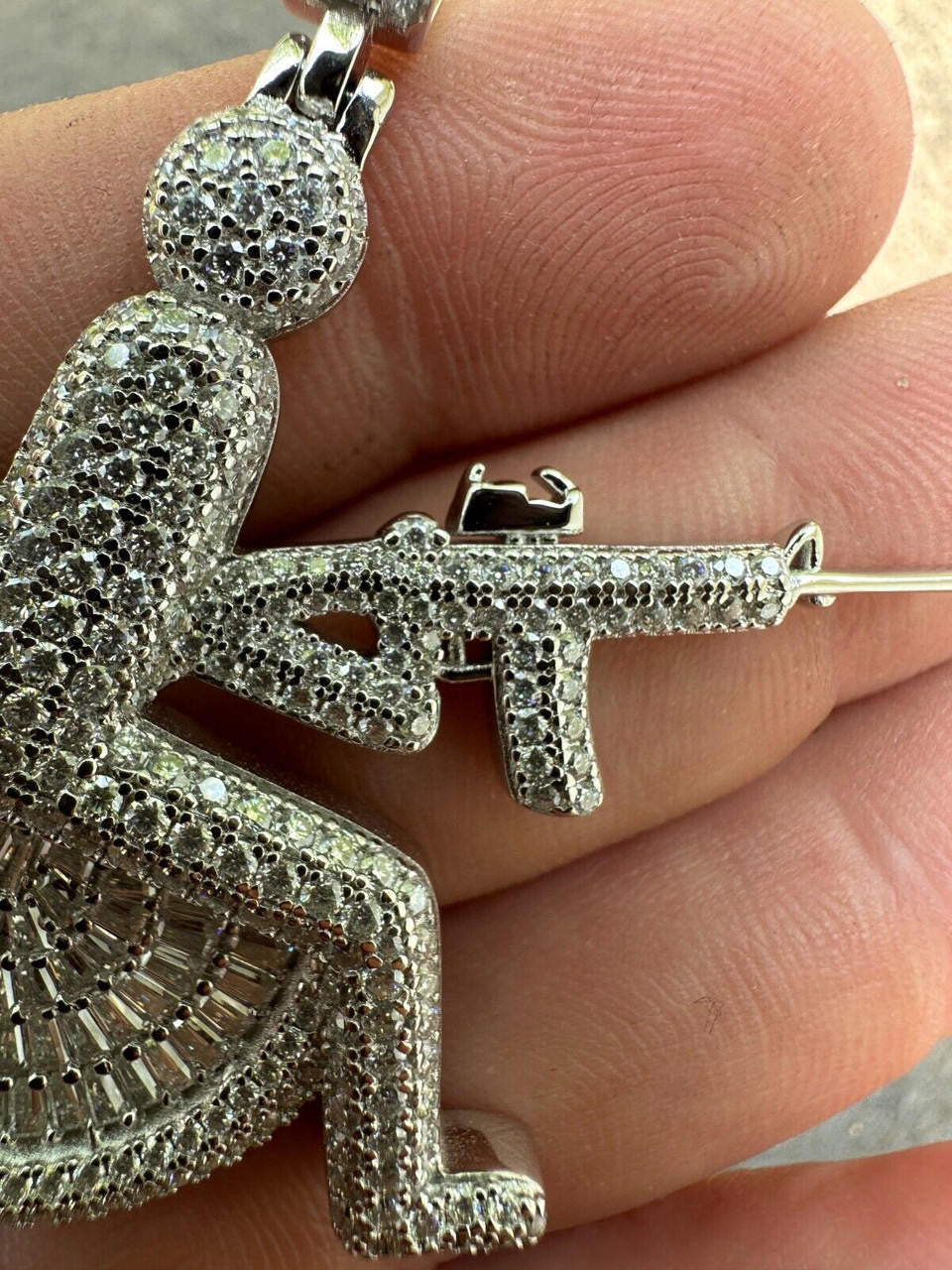 HarlemBling Moissanite Handicap In Wheelchair & AK47 Gun 925 Silver/Gold Plated Iced Pendant