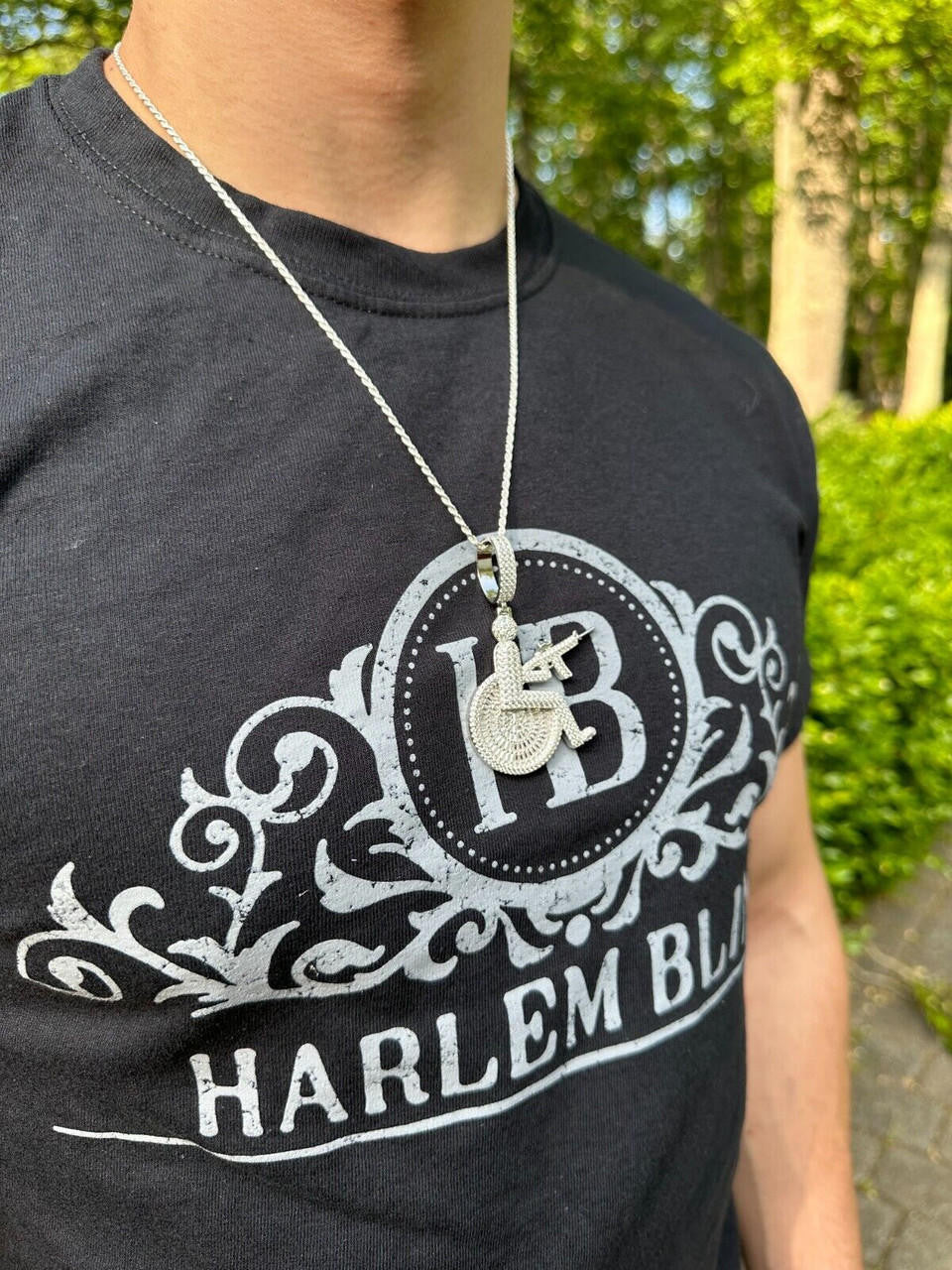 HarlemBling Moissanite Handicap In Wheelchair & AK47 Gun 925 Silver/Gold Plated Iced Pendant