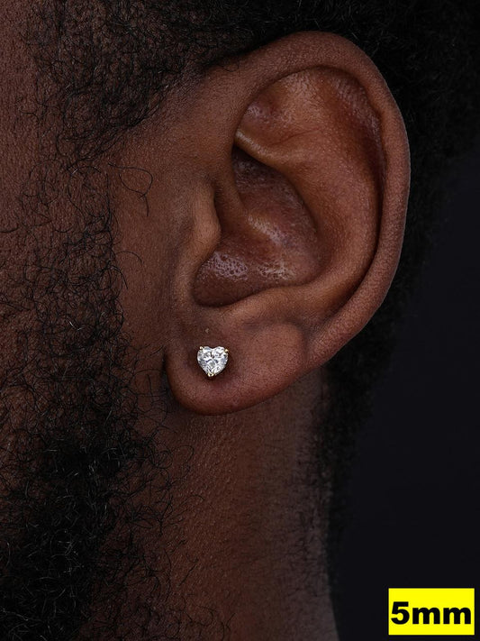 HarlemBling MOISSANITE Heart Shape Solitaire Stud Earrings - 14k Gold Vermeil 925 Silver - 3mm-7mm - 0.2-2.4ct