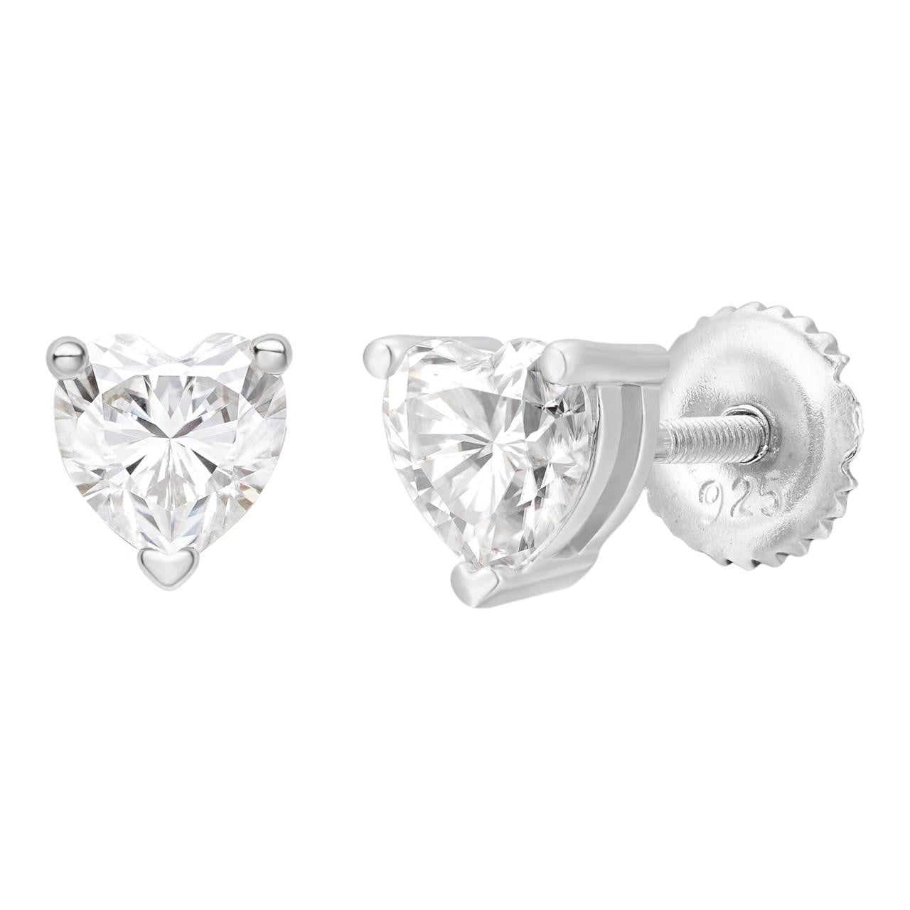HarlemBling MOISSANITE Heart Shape Solitaire Stud Earrings - 925 Silver - 3mm-7mm - 0.2-2.4ct