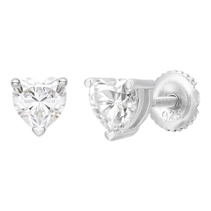 HarlemBling MOISSANITE Heart Shape Solitaire Stud Earrings - 925 Silver - 3mm-7mm - 0.2-2.4ct