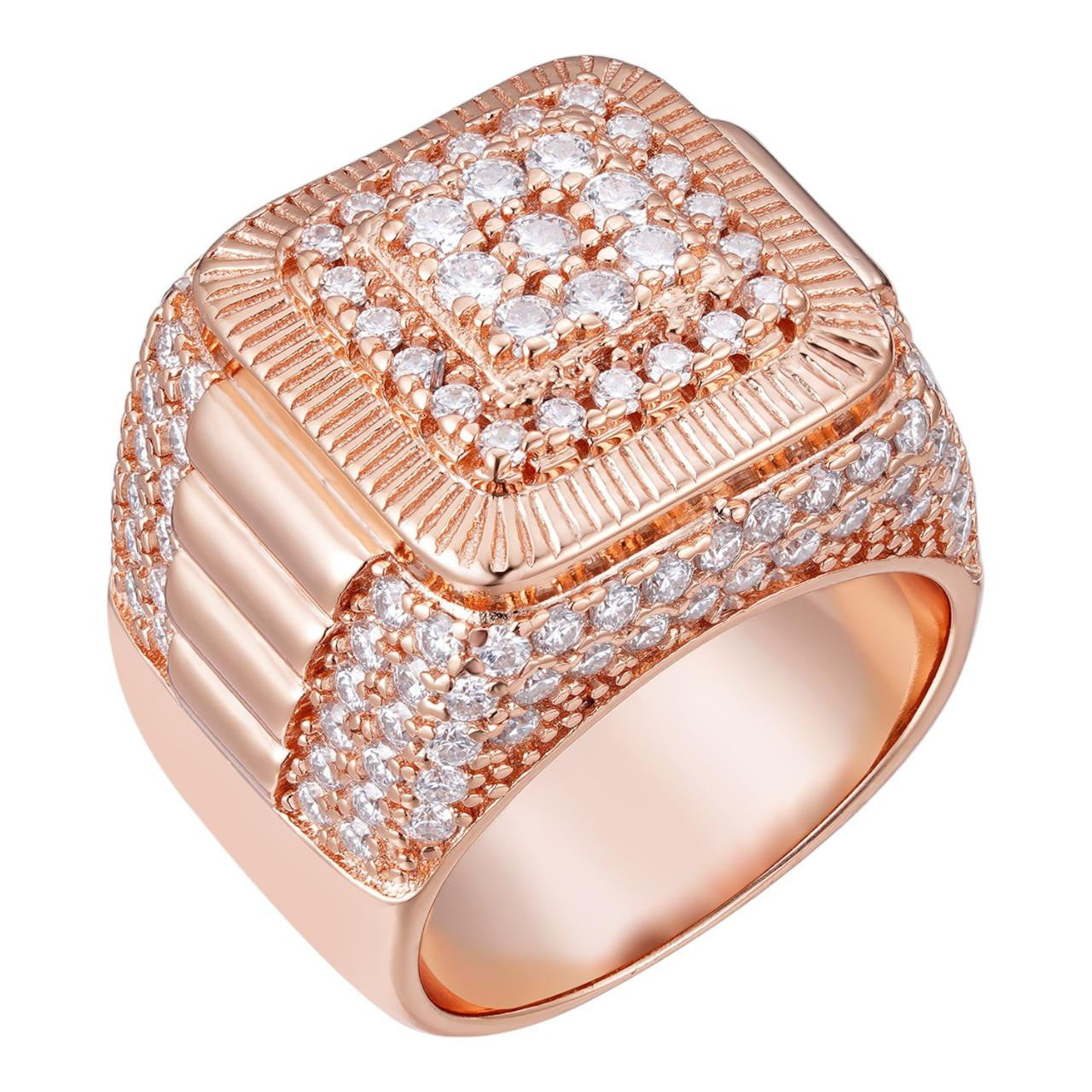 HarlemBling MOISSANITE Heavy Square Iced Out Ring - Rose Gold Vermeil 925 Silver