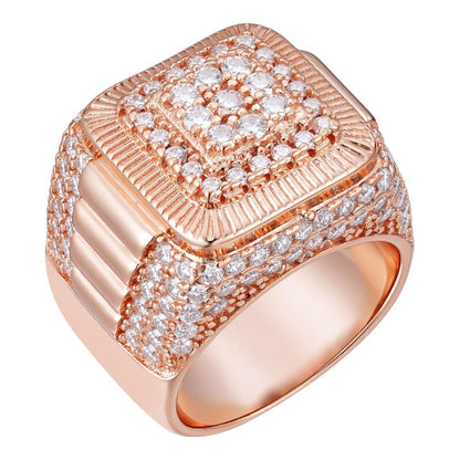 HarlemBling MOISSANITE Heavy Square Iced Out Ring - Rose Gold Vermeil 925 Silver