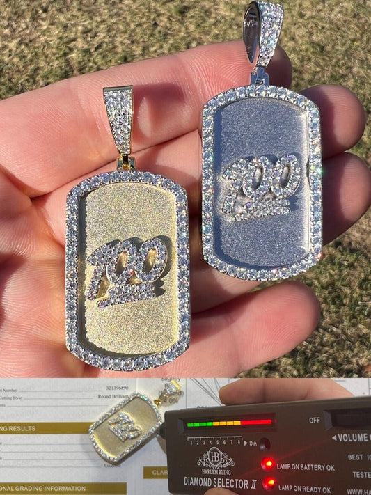 HarlemBling MOISSANITE Hip Hop 925 Silver / Gold Keep It 100 Dog Tag Iced Pendant Necklace