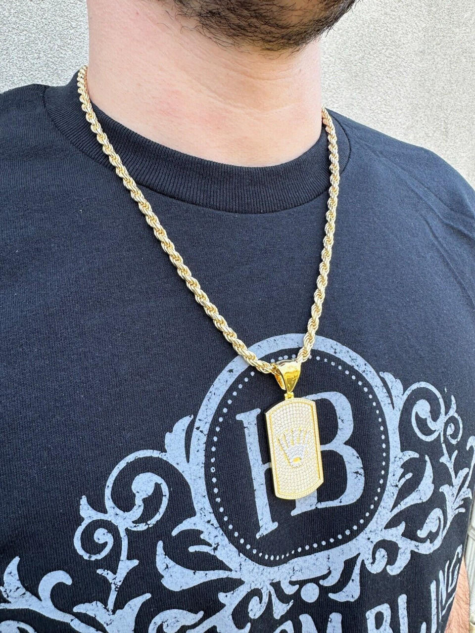 HarlemBling MOISSANITE Hip Hop 925 Silver / Gold Rolex Crown King Dog Tag Iced Pendant Necklace