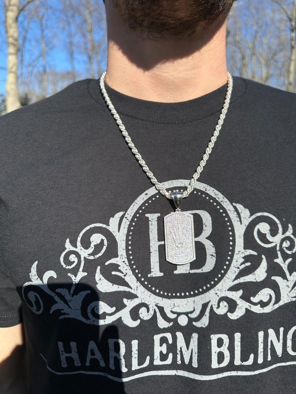 HarlemBling MOISSANITE Hip Hop 925 Silver / Gold Rolex Crown King Dog Tag Iced Pendant Necklace