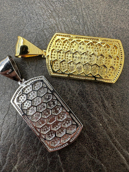 HarlemBling MOISSANITE Hip Hop 925 Silver / Gold Rolex Crown King Dog Tag Iced Pendant Necklace