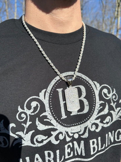 HarlemBling MOISSANITE Hip Hop 925 Silver / Gold Rolex Crown King Dog Tag Iced Pendant Necklace