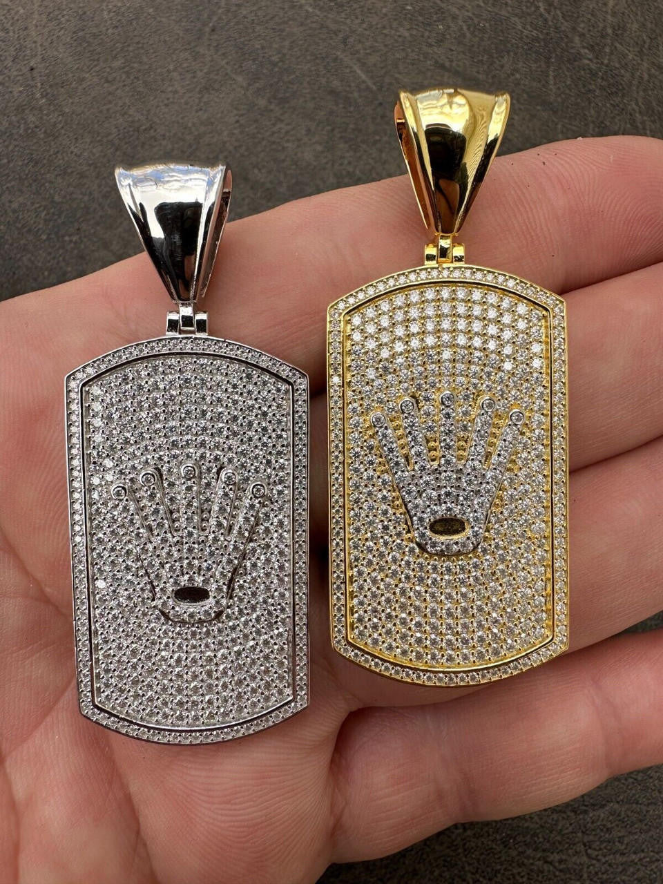 HarlemBling MOISSANITE Hip Hop 925 Silver / Gold Rolex Crown King Dog Tag Iced Pendant Necklace