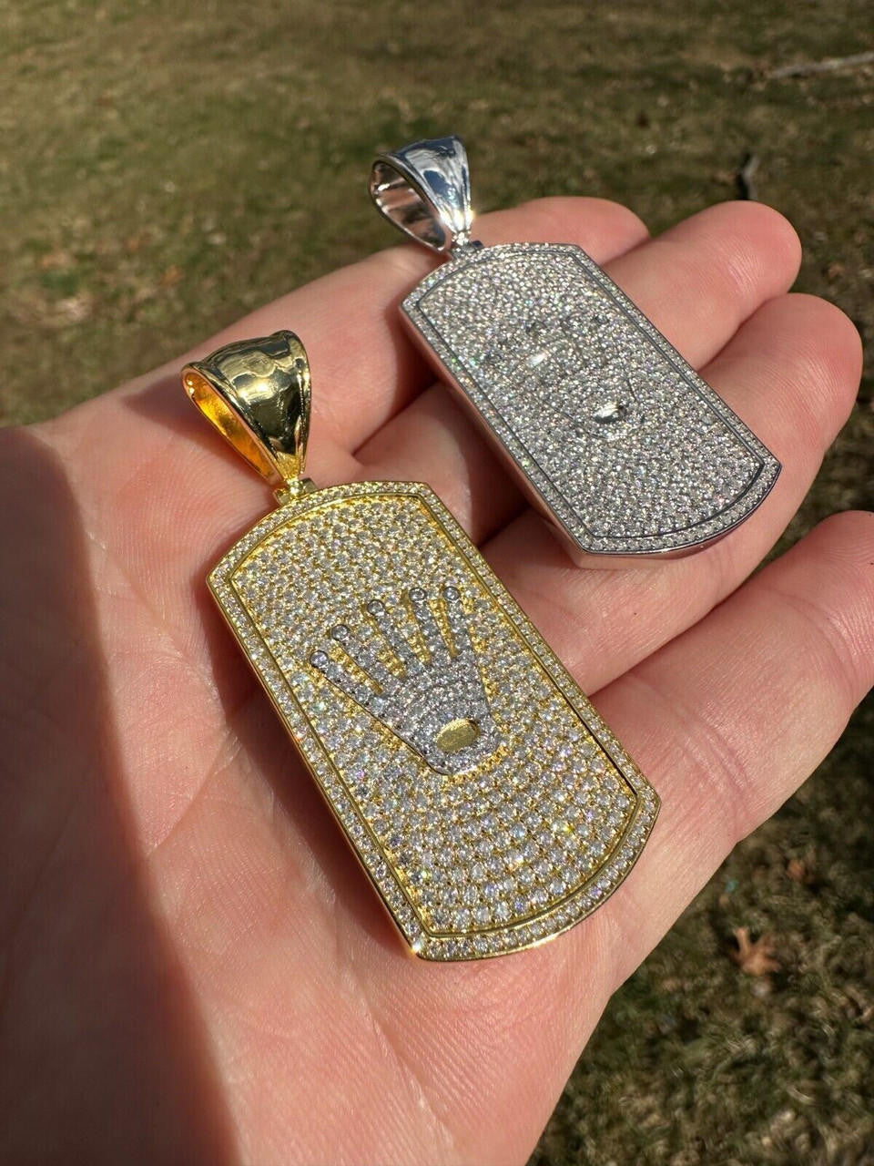 HarlemBling MOISSANITE Hip Hop 925 Silver / Gold Rolex Crown King Dog Tag Iced Pendant Necklace