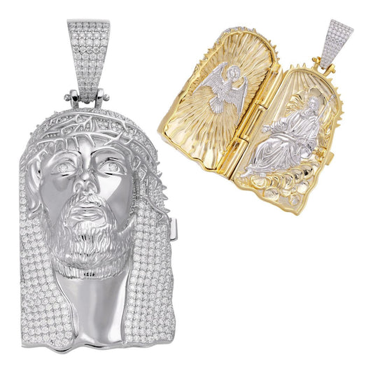 HarlemBling MOISSANITE Hip Hop Jesus Piece Opens Up Father Son & Holy Spirit  - 14k Yellow Gold Vermeil Or 925 Silver - Large 3.25"