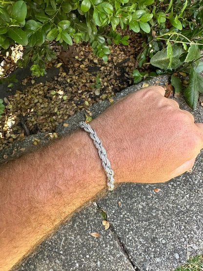 HarlemBling MOISSANITE Hip Hop Rope Bracelet Iced Real Solid 925 Sterling Silver 7.5mm Mens