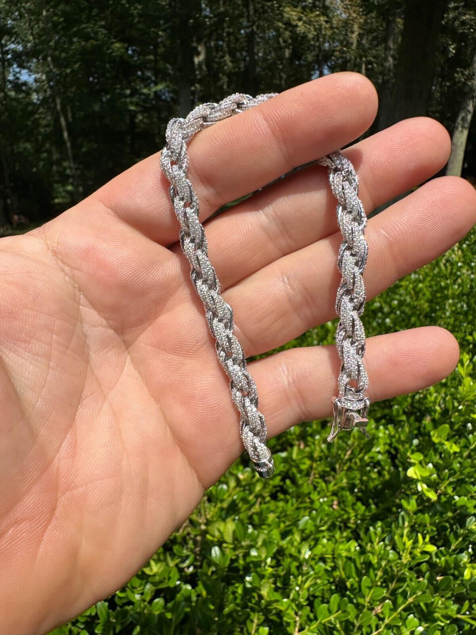 HarlemBling MOISSANITE Hip Hop Rope Bracelet Iced Real Solid 925 Sterling Silver 7.5mm Mens