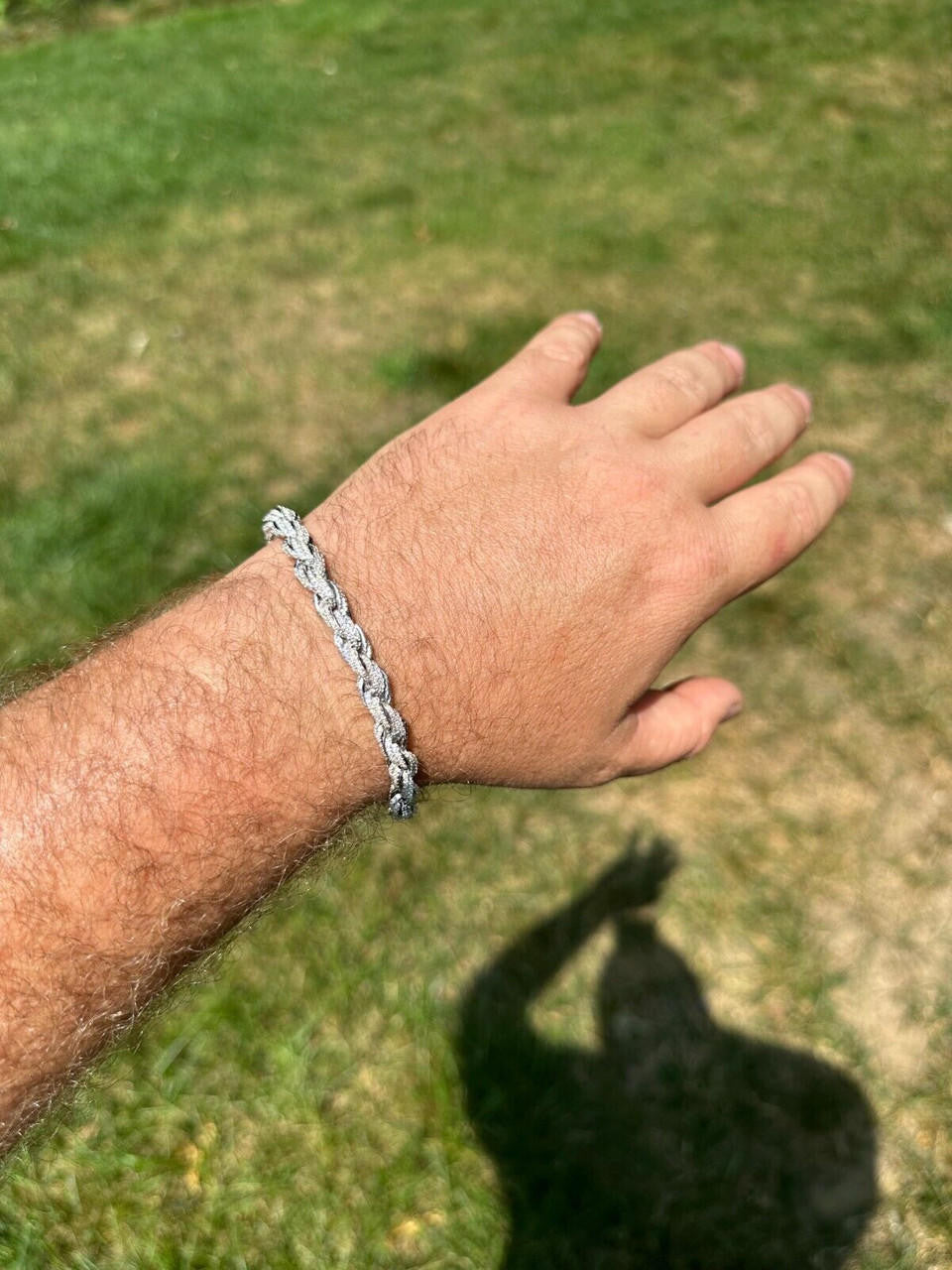 HarlemBling MOISSANITE Hip Hop Rope Bracelet Iced Real Solid 925 Sterling Silver 7.5mm Mens