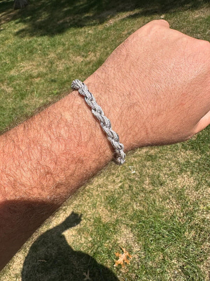 HarlemBling MOISSANITE Hip Hop Rope Bracelet Iced Real Solid 925 Sterling Silver 7.5mm Mens