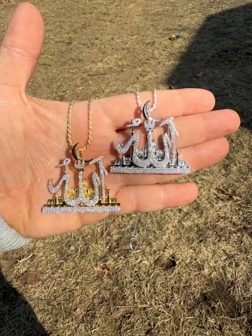 Ciondolo Allah con diamante Moissanite / Collana islamica Ciondolo Allah con diamante Moissanite / Collana islamica