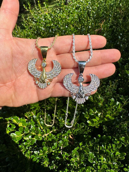 HarlemBling MOISSANITE Horus W. Ankh Pendant Real 925 Silver / Gold Iced Egyptian Necklace