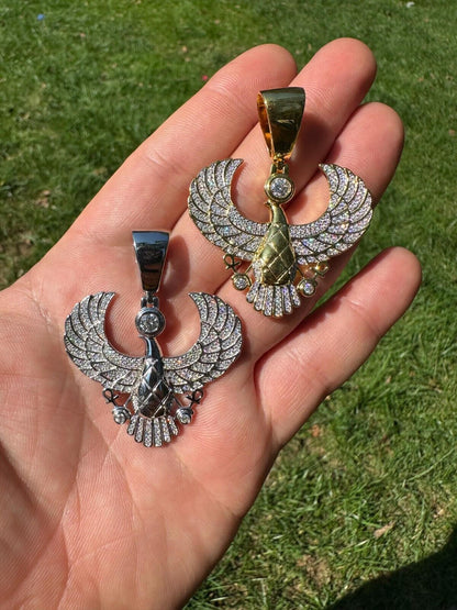HarlemBling MOISSANITE Horus W. Ankh Pendant Real 925 Silver / Gold Iced Egyptian Necklace