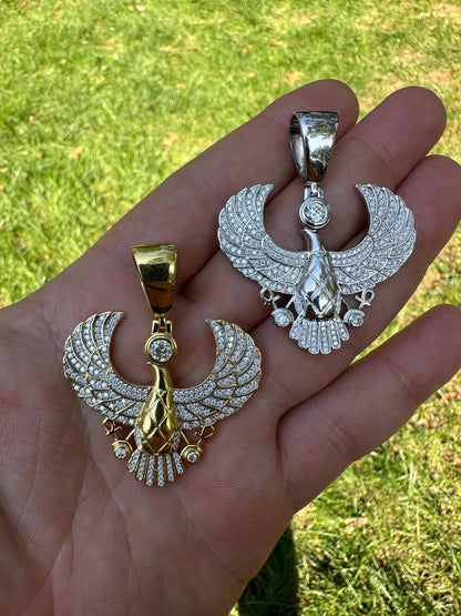 HarlemBling MOISSANITE Horus W. Ankh Pendant Real 925 Silver / Gold Iced Egyptian Necklace