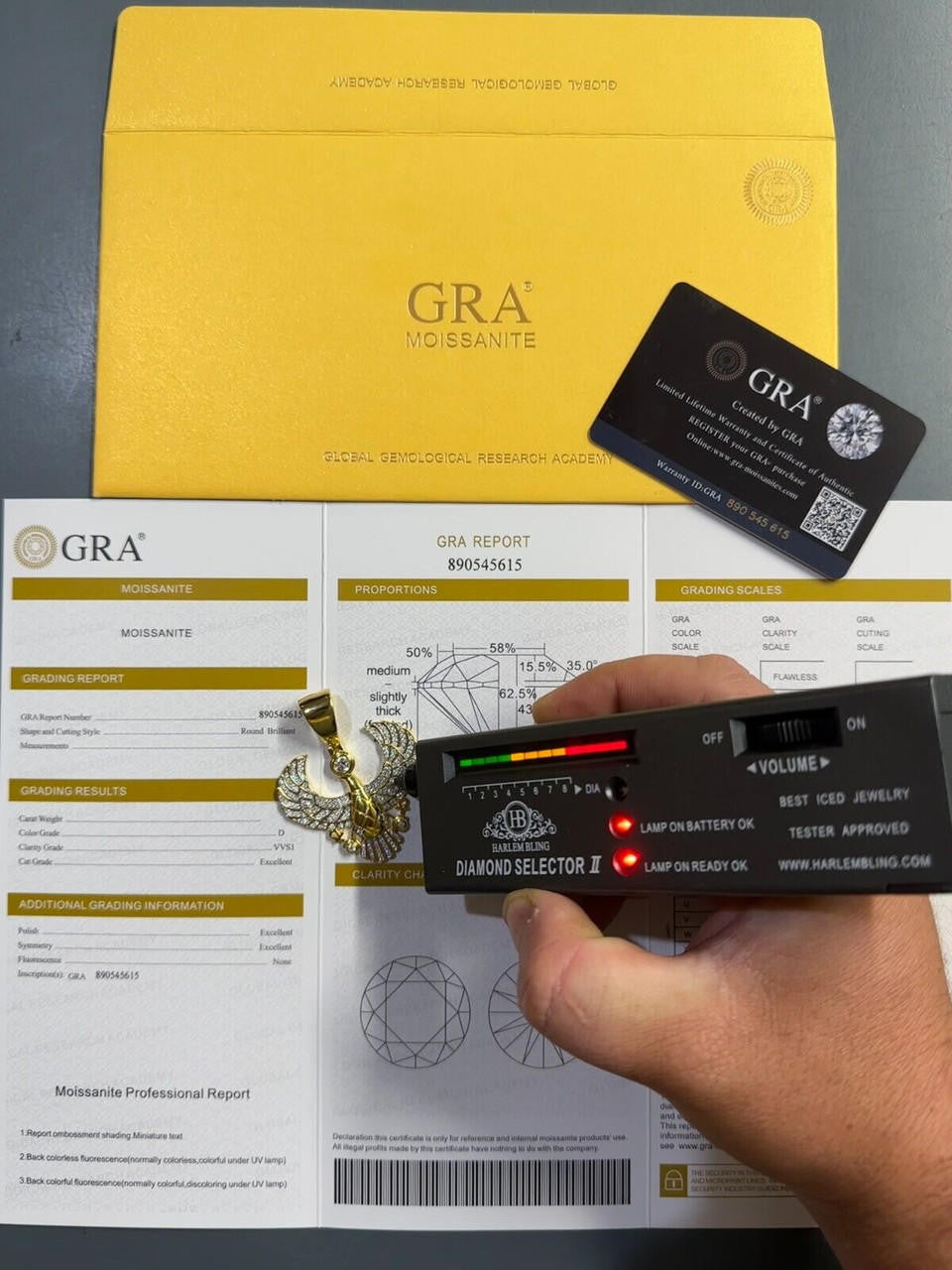 HarlemBling MOISSANITE Horus W. Ankh Pendant Real 925 Silver / Gold Iced Egyptian Necklace