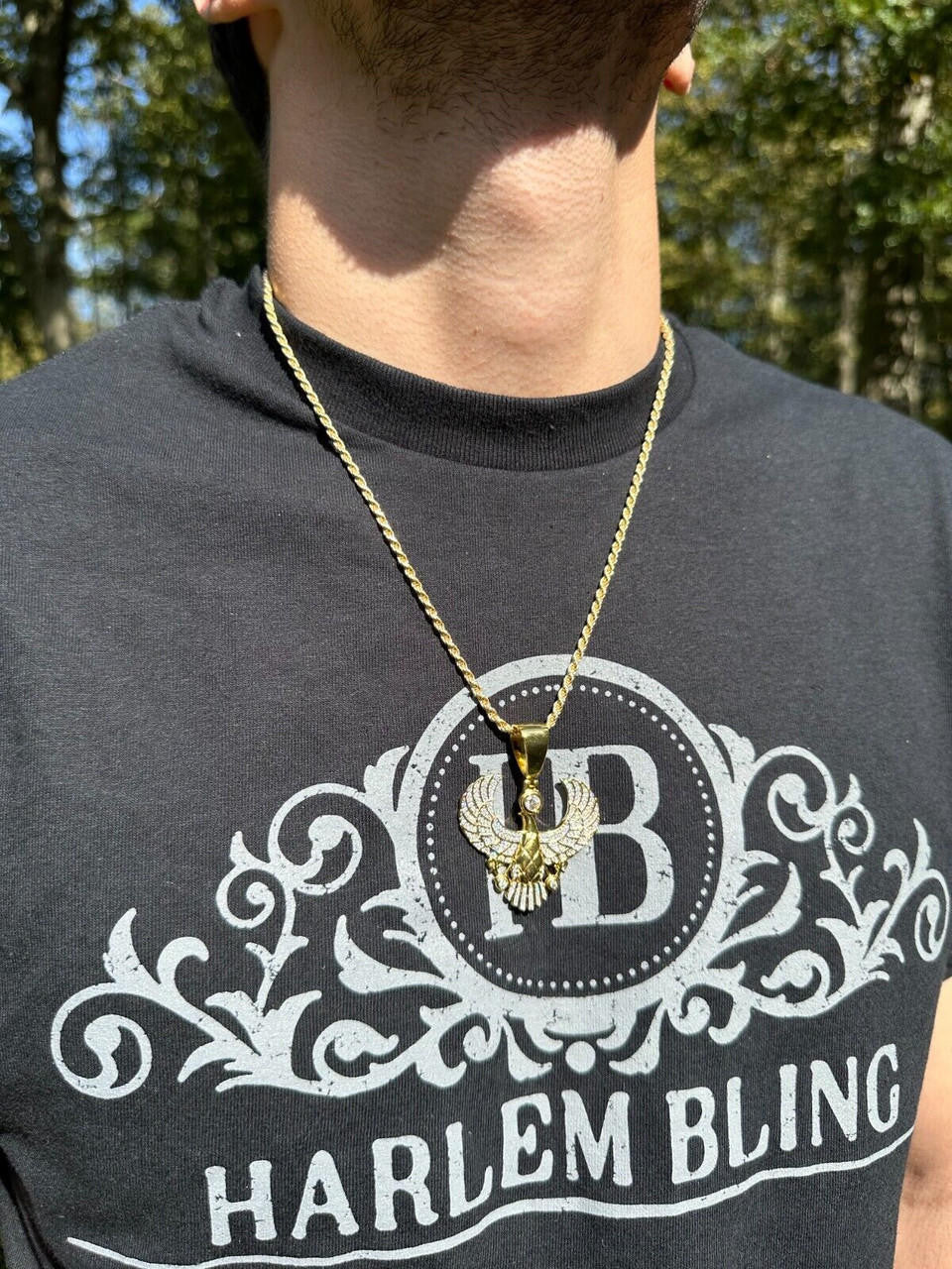 HarlemBling MOISSANITE Horus W. Ankh Pendant Real 925 Silver / Gold Iced Egyptian Necklace