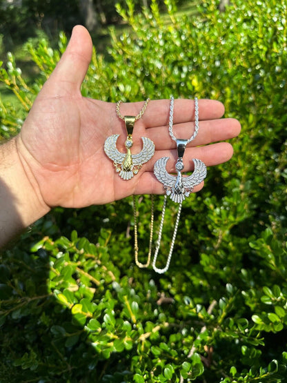 HarlemBling MOISSANITE Horus W. Ankh Pendant Real 925 Silver / Gold Iced Egyptian Necklace