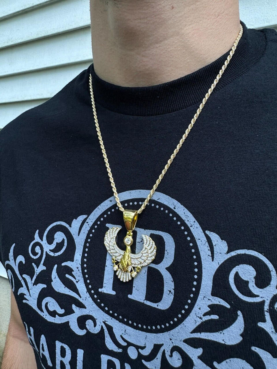 HarlemBling MOISSANITE Horus W. Ankh Pendant Real 925 Silver / Gold Iced Egyptian Necklace