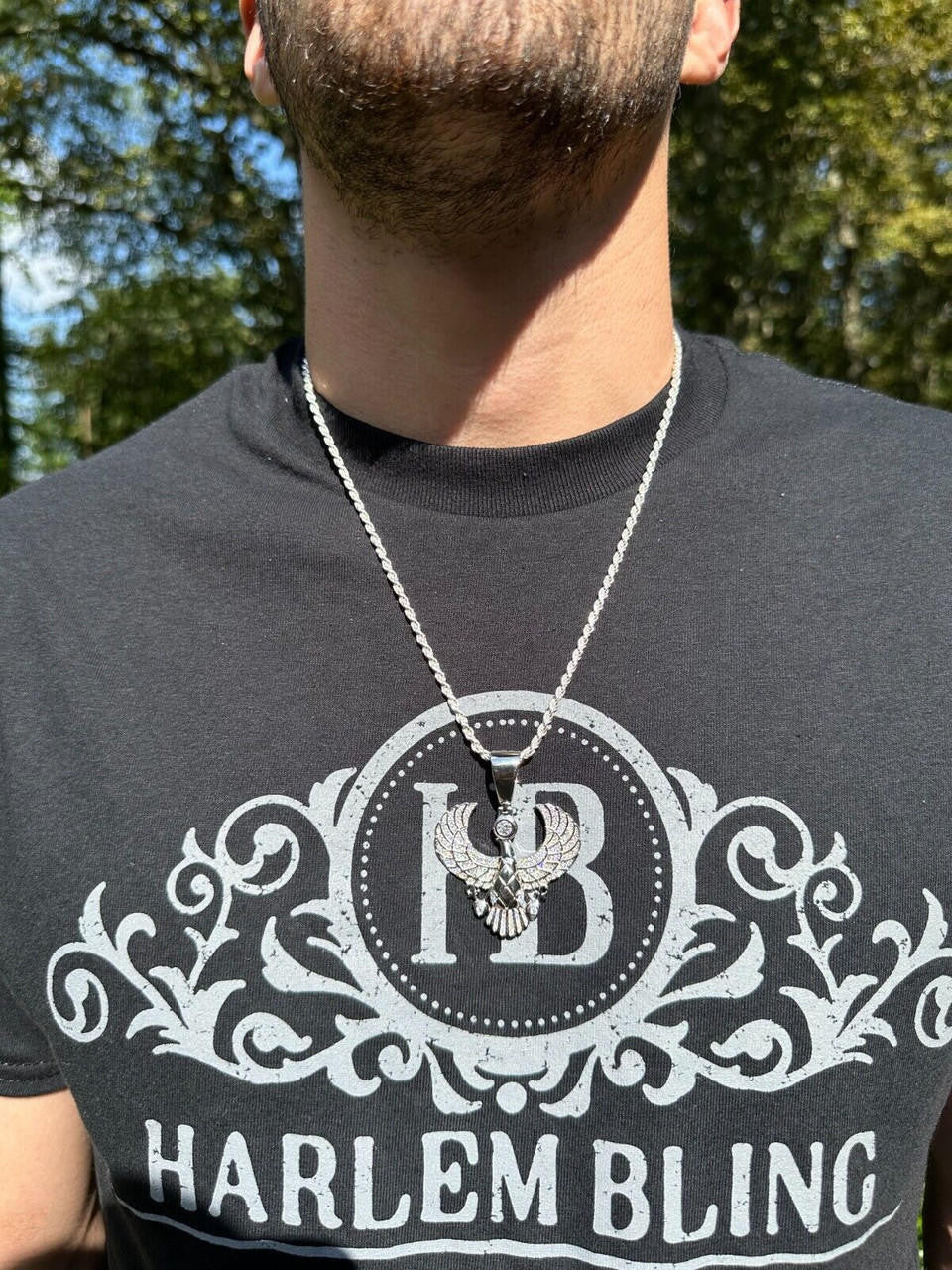 HarlemBling MOISSANITE Horus W. Ankh Pendant Real 925 Silver / Gold Iced Egyptian Necklace