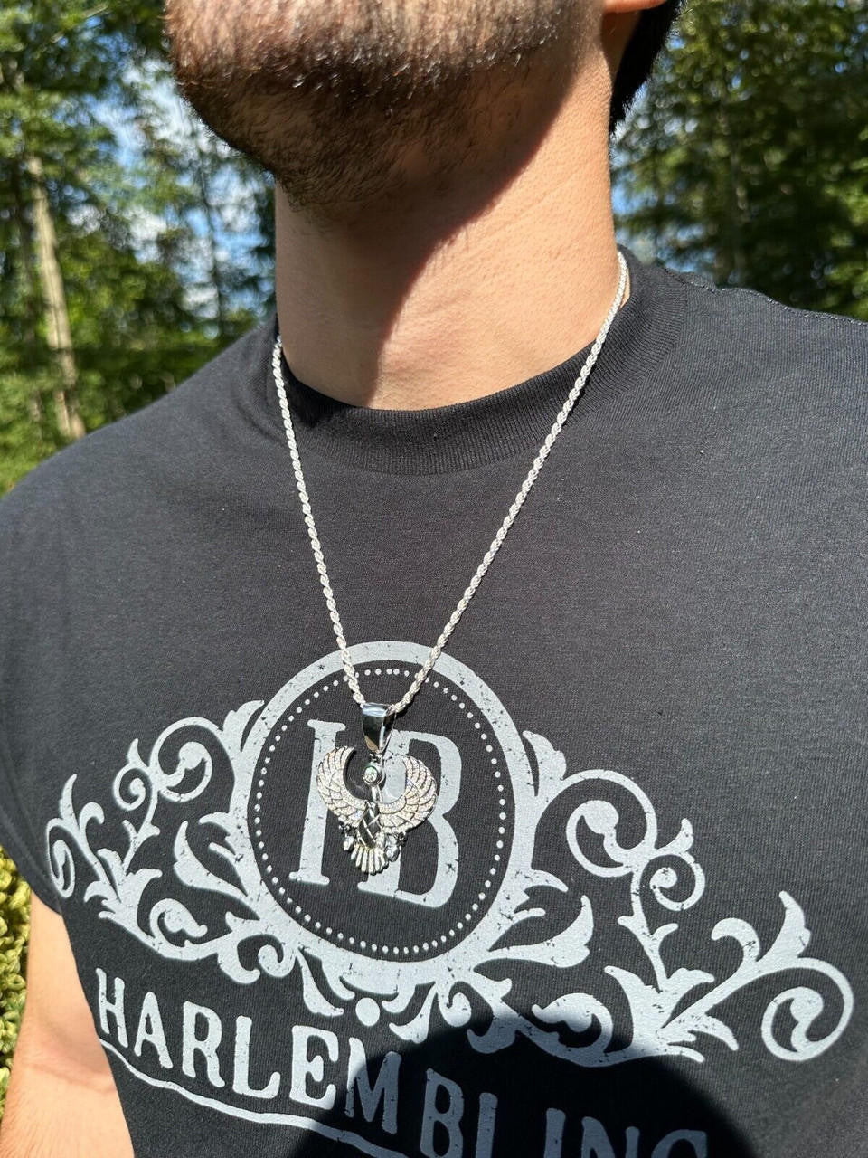 HarlemBling MOISSANITE Horus W. Ankh Pendant Real 925 Silver / Gold Iced Egyptian Necklace