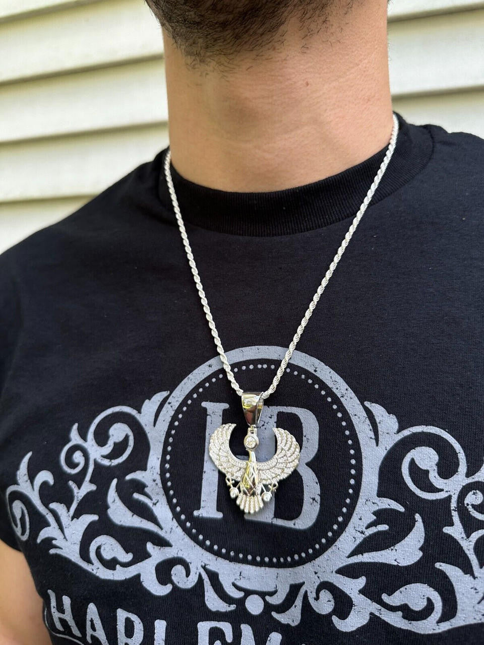 HarlemBling MOISSANITE Horus W. Ankh Pendant Real 925 Silver / Gold Iced Egyptian Necklace