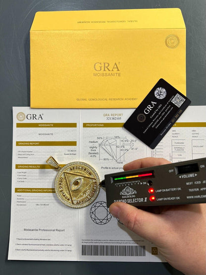 HarlemBling MOISSANITE Huge 3" All Seeing Illuminati Eye Masonic Medallion Necklace Silver