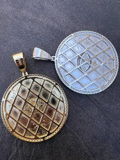 HarlemBling MOISSANITE Huge 3" All Seeing Illuminati Eye Masonic Medallion Necklace Silver