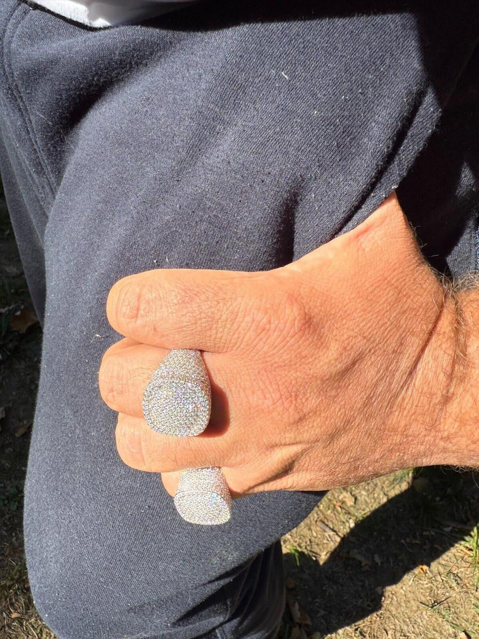 HarlemBling MOISSANITE Ice Giant Square Dome Iced Out Ring - 14k Gold Vermeil 925 Silver