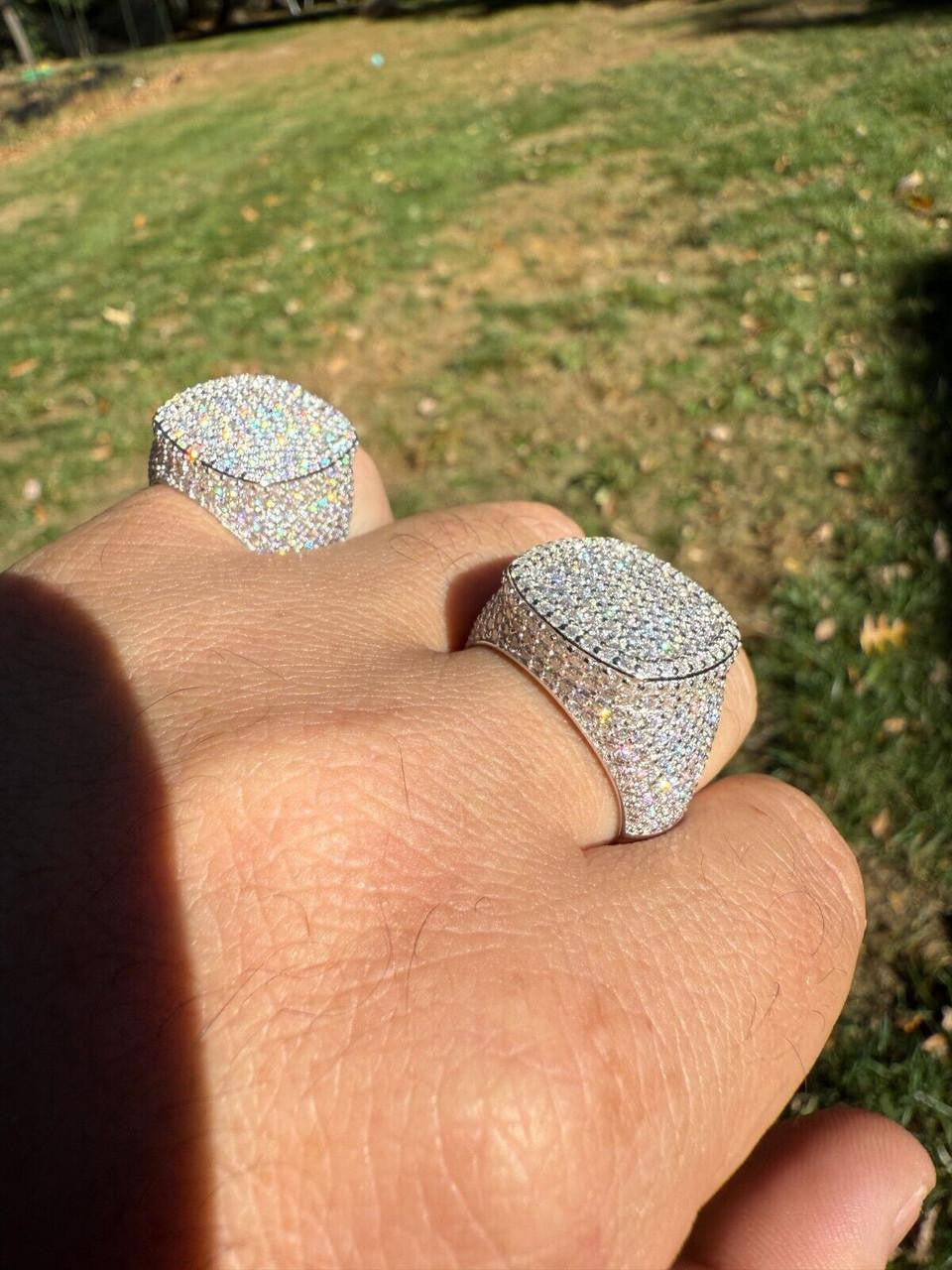 HarlemBling MOISSANITE Ice Giant Square Dome Iced Out Ring - 14k Gold Vermeil 925 Silver